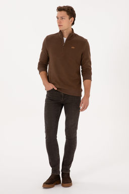 Erkek Regular Fit Yar_m Fermuarl_ Kahverengi Basic Sweatshirt - U.s. polo assn фото 11