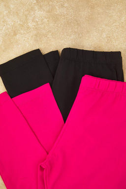 Indigo-Pembe 2li Pamuklu K?z Cocuk Duz Orme Tayt TKDSS25TA00006 - Trendyolmilla фото 4