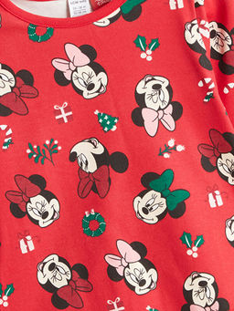 Bisiklet Yaka Minnie Mouse Bask?l? K?z Bebek Pijama Tak?m?