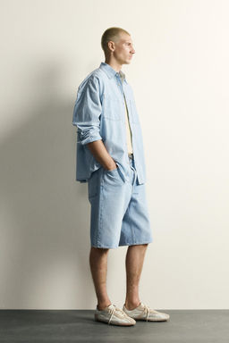 CAMISA DENIM LIGERO LAVADO / Azul claro - Zara фото 4