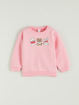 Bisiklet Yaka Bask?l? K?z ?ocuk Sweatshirt