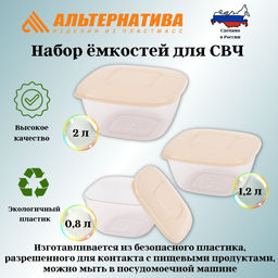 Набор емкостей для СВЧ (0,8л;1,2л;2л) (бежевый) М8791 - Альтернатива фото 2