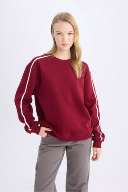 Coool Loose Fit Bisiklet Yaka Serit Detayl? Kal?n Sweatshirt