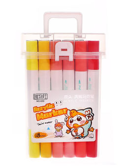 Набор акриловых маркеров, 18 цветов, в пластиковом кейсе, двусторонние