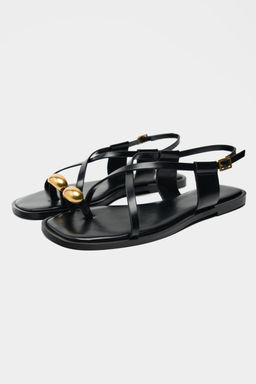 STRAPPY FLAT SLIDER SANDALS WITH METAL EMBELLISHMENT - Zara фото 10