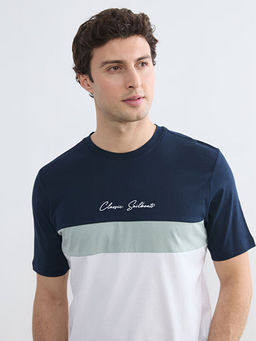 Bisiklet Yaka Renk Bloklu Penye Erkek Ti??rt