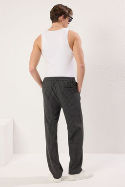 Antrasit Cizgili Pileli Klasik Baggy Fit Kumas Pantolon TMNSS24PL00024