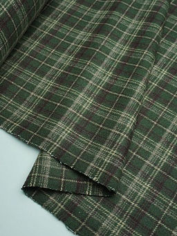 Шерсть пальтово-костюмная Твид Клетка цв.бежево-сливовый на зеленом, ш.1.5м, шерсть-50%, п/э-50% - Купава фото 9