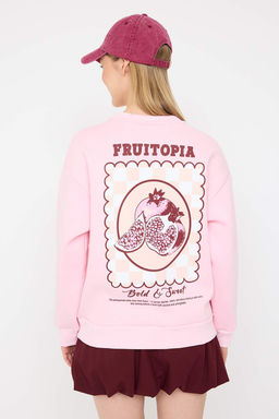 Ac?k Pembe S?rt ve On Meyve Bask?l? Oversize/Genis Kesim Orme Sweatshirt TWOAW26SW00128 - Trendyolmilla фото 4