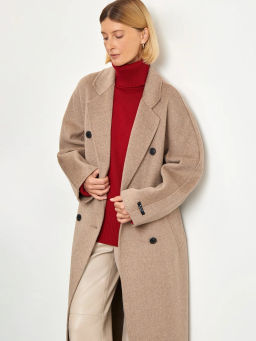 Двубортное пальто из шерсти, R133/toffees