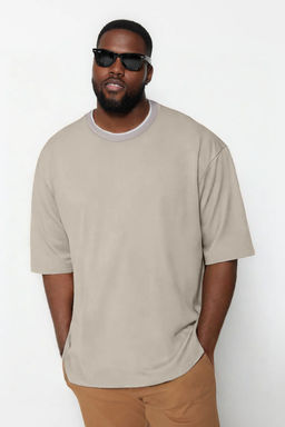 Buyuk Beden Tas Oversize/Genis Kesim Triko Bantl? Dokulu Pike T-Shirt TMNSS25BF00021