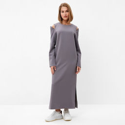 Платье длинное женское с разрезами MINAKU: Casual collection, серое, размер 50