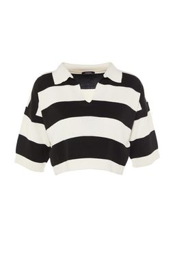 Siyah Crop Polo Yaka Basic Cizgili Ince Triko Bluz TWOSS23KZ00010 - Trendyolmilla фото 7