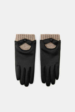 GUANTES EFECTO PIEL CON LANA / Negro - Zara фото 2