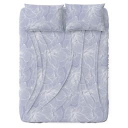 Простыня 2-х спальная на резинке "Аквилегия" серый 140х200см, свесы 27см, поплин 115г/м2, хлопок 100%, упаковка "классическая" ПВХ 28х41см, "Домашняя мода" (Россия)