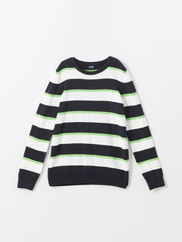 Bisiklet Yaka ?izgili Uzun Kollu Erkek ?ocuk Triko Kazak