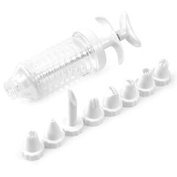 Кондитерский шприц Помощник 15х6х4см пластмассовый; насадки для крема - 8шт, пластик; в блистере (Китай)