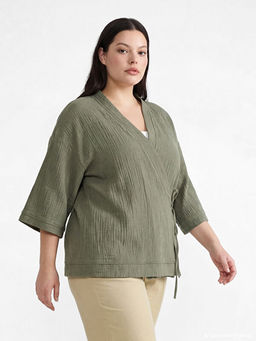 Kruvaze Yaka Dokulu Kad?n Kimono