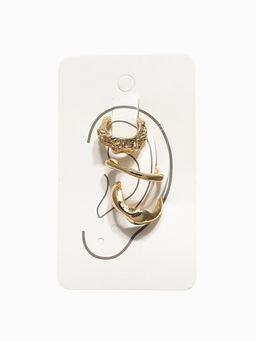 Серьги Каффы набор 3 шт., мятый, цвет золото - Qf фото 4