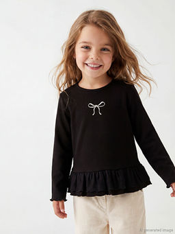 Bisiklet Yaka Fiyonk Detayl? K?z ?ocuk Ti??rt 2li