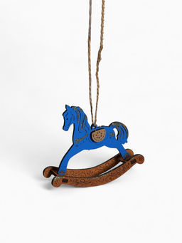 Цена за 2 шт. Ёлочное украшение новогоднее Лошадка-качалка 92.58 см, синее/дуб
