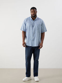 B?y?k Beden Regular Fit K?sa Kollu Ekose Erkek G?mlek