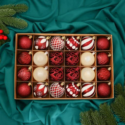 Ёлочные игрушки Мелодия ассорти люкс, шары новогодние, d=6 см, набор 24 шт., бело-бордовый - Зимнее волшебство фото 4