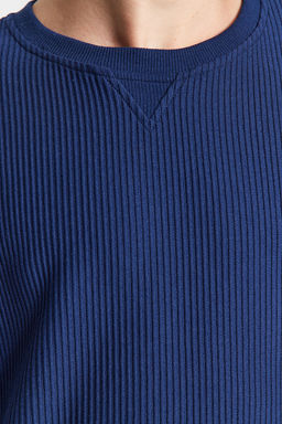 Lacivert Oversize/Genis Kesim Dokulu Yaka Detayl? Sweatshirt TMNAW24SW00233 - Trendyolmilla фото 5