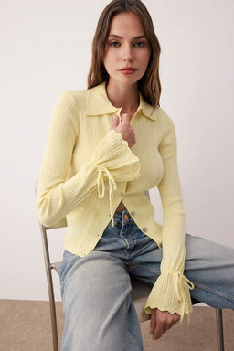 Sar? Merserize Gorunumlu Fitilli Polo Yaka Triko H?rka TWOAW26HI00111