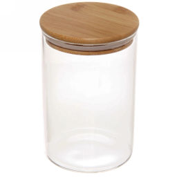 Цена за 2 шт. Банка для продуктов стеклянная 900мл "Хай-Тек" с бамбуковой крышкой 10*15см