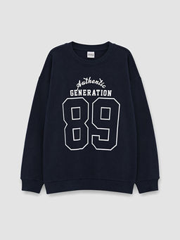 Bisiklet Yaka Bask?l? Erkek ?ocuk Sweatshirt