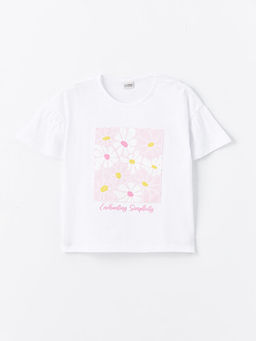 Bisiklet Yaka ?i?ekli K?sa Kollu K?z ?ocuk Ti??rt