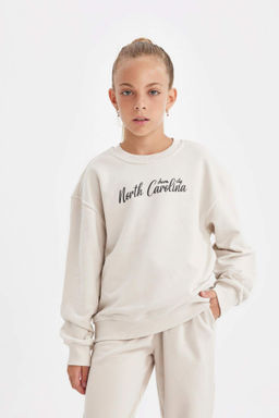K?z Cocuk Bisiklet Yaka Bask?l? Okul Sweatshirt - Defacto фото 2