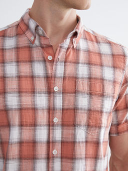 Regular Fit K?sa Kollu Ekose Poplin Erkek G?mlek