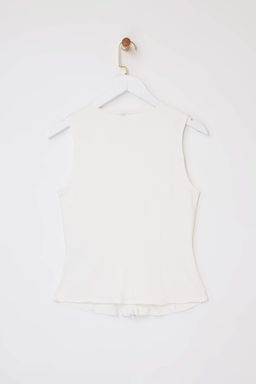 Ekru Fitted/Vucuda Oturan Fermuarl? Kolsuz Interlok Orme Bluz TWOSS26BZ00012