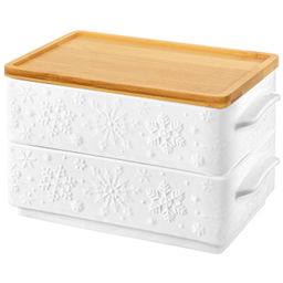 Набор 2 блюд д/холодца 1,6 л 20,5*12*12 см "Снежинки" + бамбуковая крышка