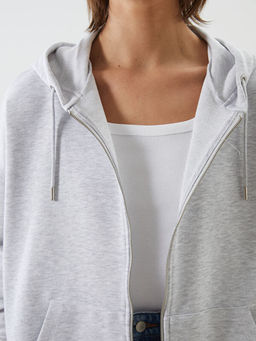 Kap??onlu Oversize Kad?n Fermuarl? Sweatshirt