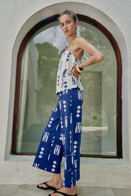 PANTAL?N CULOTTE ESTAMPADO LAZOS / Azul / Blanco