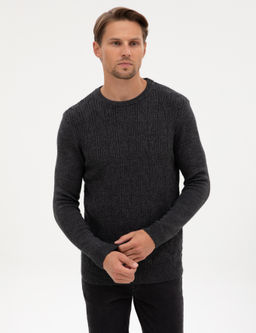 Antrasit Melanj Regular Fit Bisiklet Yaka Triko Kazak - Pierre cardin фото 3