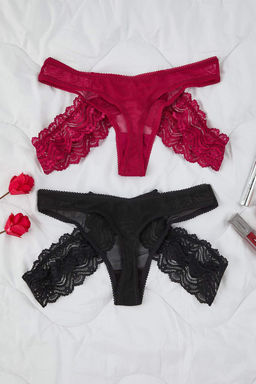 Siyah-Murdum 2li Tul Bask?l? Tanga Kulot THMAW26KU00046