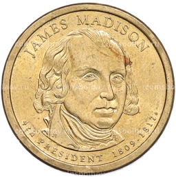 Монета 1 доллар 2007 года (Р) США 4-й президент США Джеймс Мэдисон