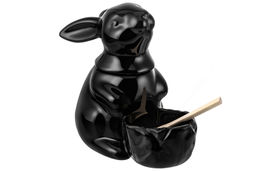 Банка для сыпучих Elan Gallery Заяц 400 мл фарфор черная с ложкой  фото 4