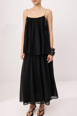 Siyah Zincir Detayl? Ask?l? Sifon Astarl? Maxi Dokuma Elbise TWOSS26EL00350 - Trendyolmilla фото 3