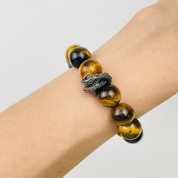 Браслет мужской Дракон из Тигрового глаза 19 см