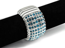 Металлический широкий браслет с цирконом цв.голубой