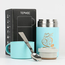 Термос для еды Мастер К, 550 мл, 1711 см, нержавеющая сталь, голубой фото 2