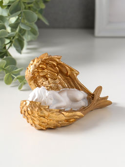 Фигурка полистоун «Спящий белоснежный ангел с золотыми крыльями», 5.7×13×7.5 см