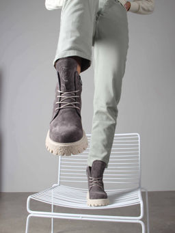 Ботинки 228.V.1541be. Серый замок замша/Байка