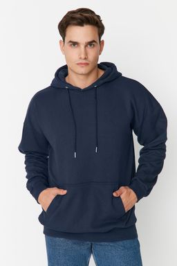 TRENDYOL MAN Lacivert Oversize/Genis Kesim Kapusonlu Bask?l? Ici Polar/S?cak Tutan Sweatshirt TMNAW23SW00020 - Trendyolmilla фото 2