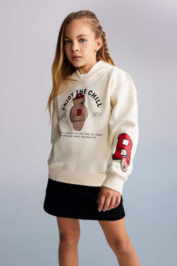 Толстая толстая толстовка на мягкой подкладке с капюшоном и принтом для девочек